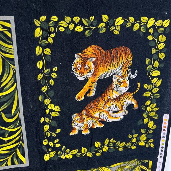 Vintage Hi Fashion Fabrics Wild Animal Fabric Remnant Tiger Panda Black Quilting - Picture 6 of 7